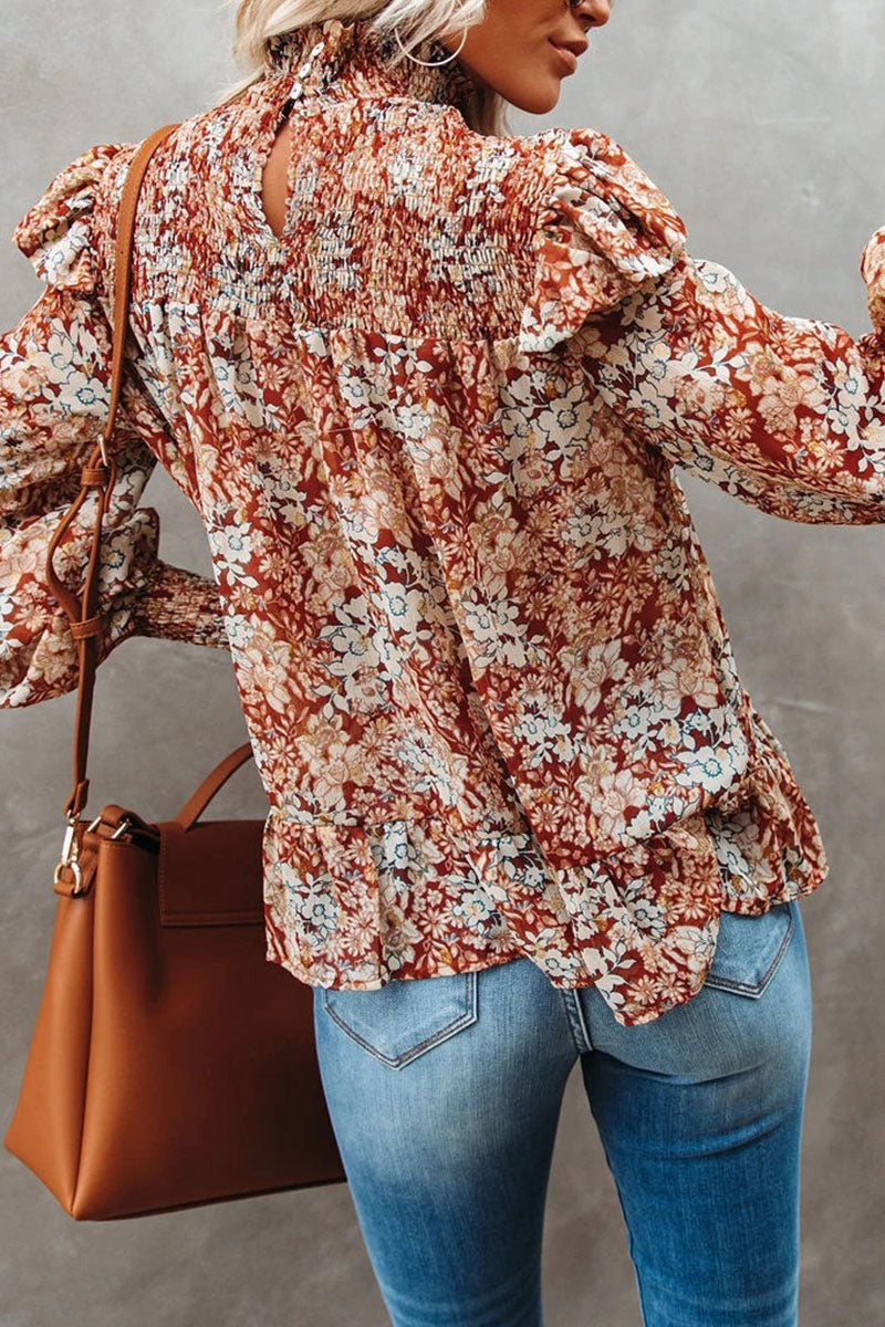 Fashion Street Print Patchwork Turtleneck Blouses