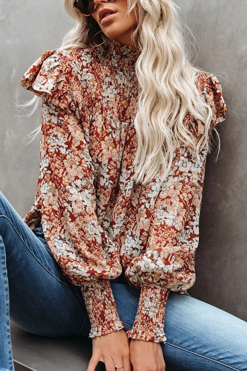 Fashion Street Print Patchwork Turtleneck Blouses