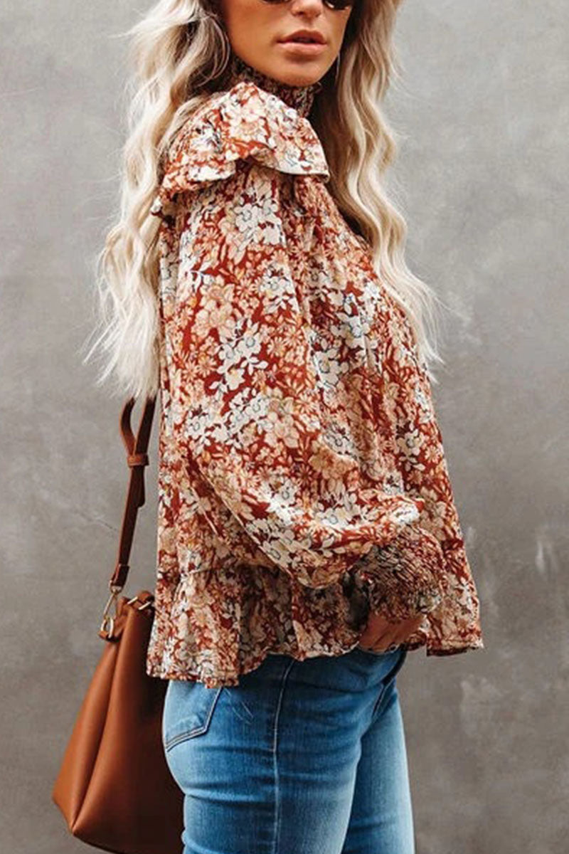 Fashion Street Print Patchwork Turtleneck Blouses