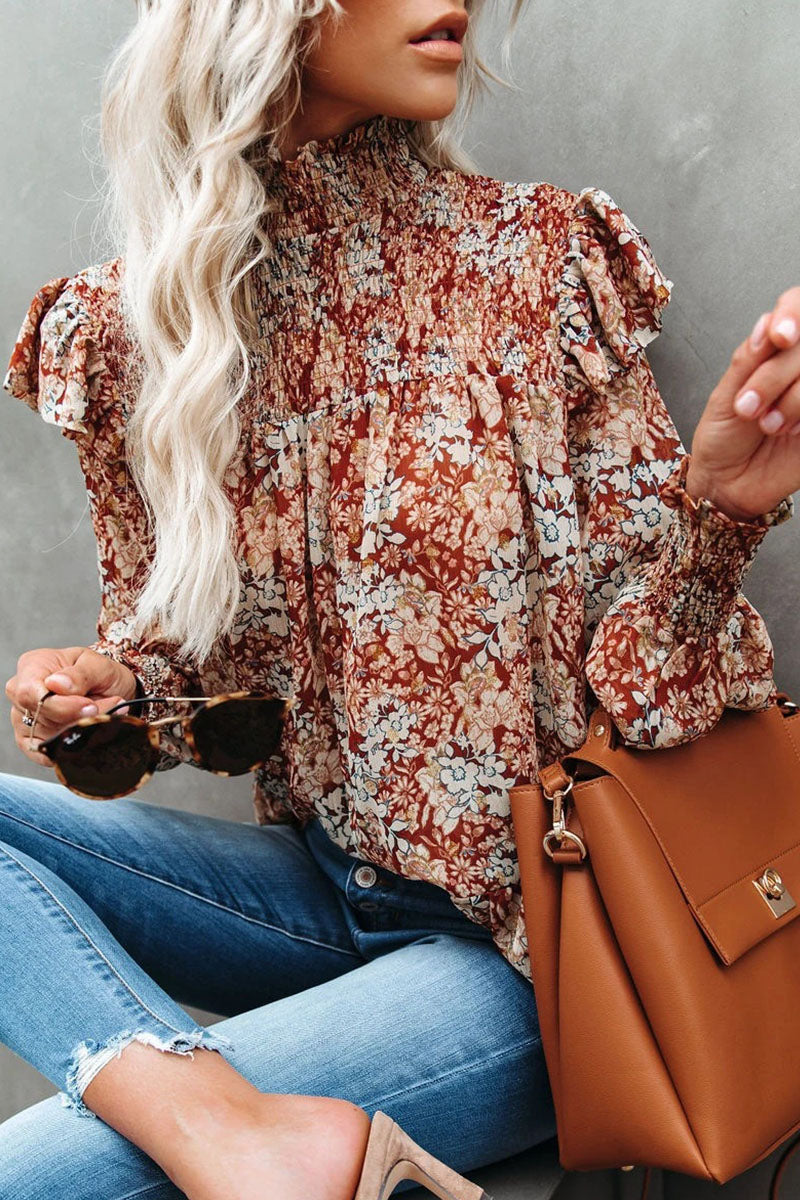 Fashion Street Print Patchwork Turtleneck Blouses