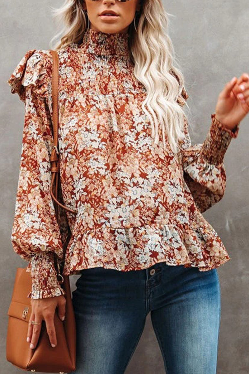 Fashion Street Print Patchwork Turtleneck Blouses