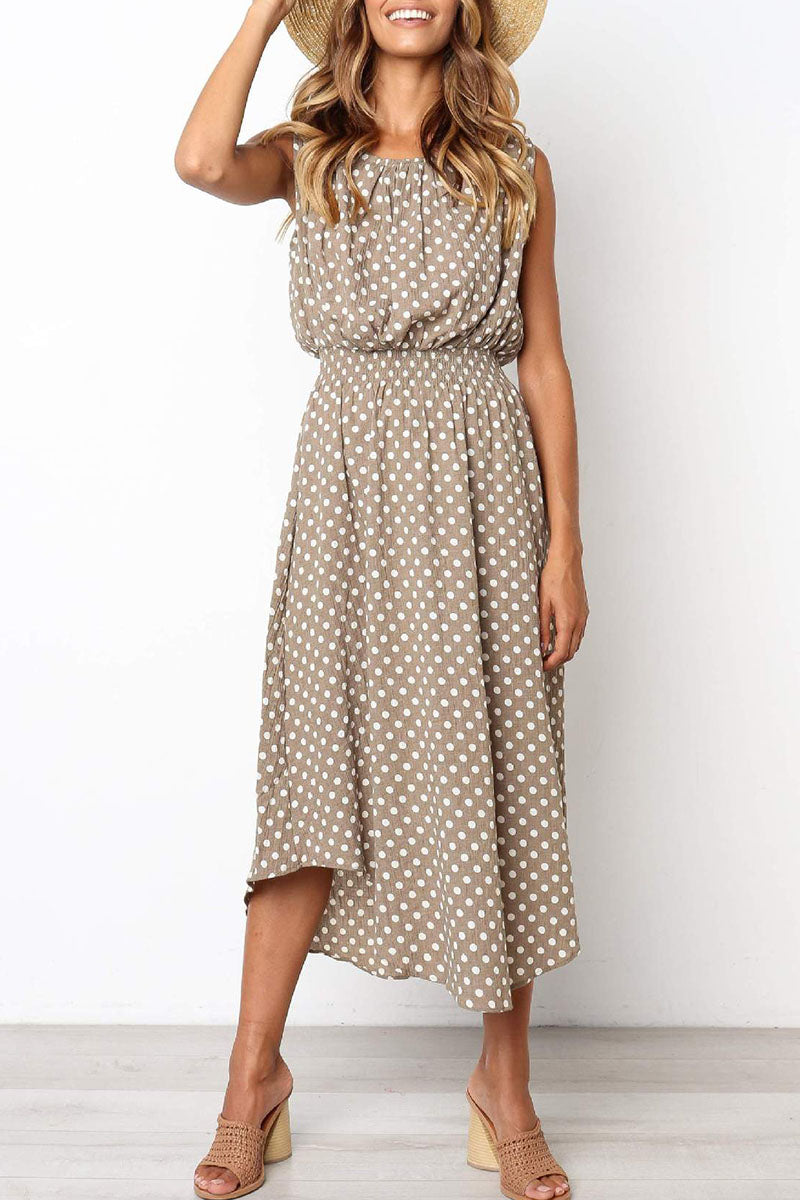 Fashion Street Dot Split Joint O Neck Irregular Dresses(4 colors)