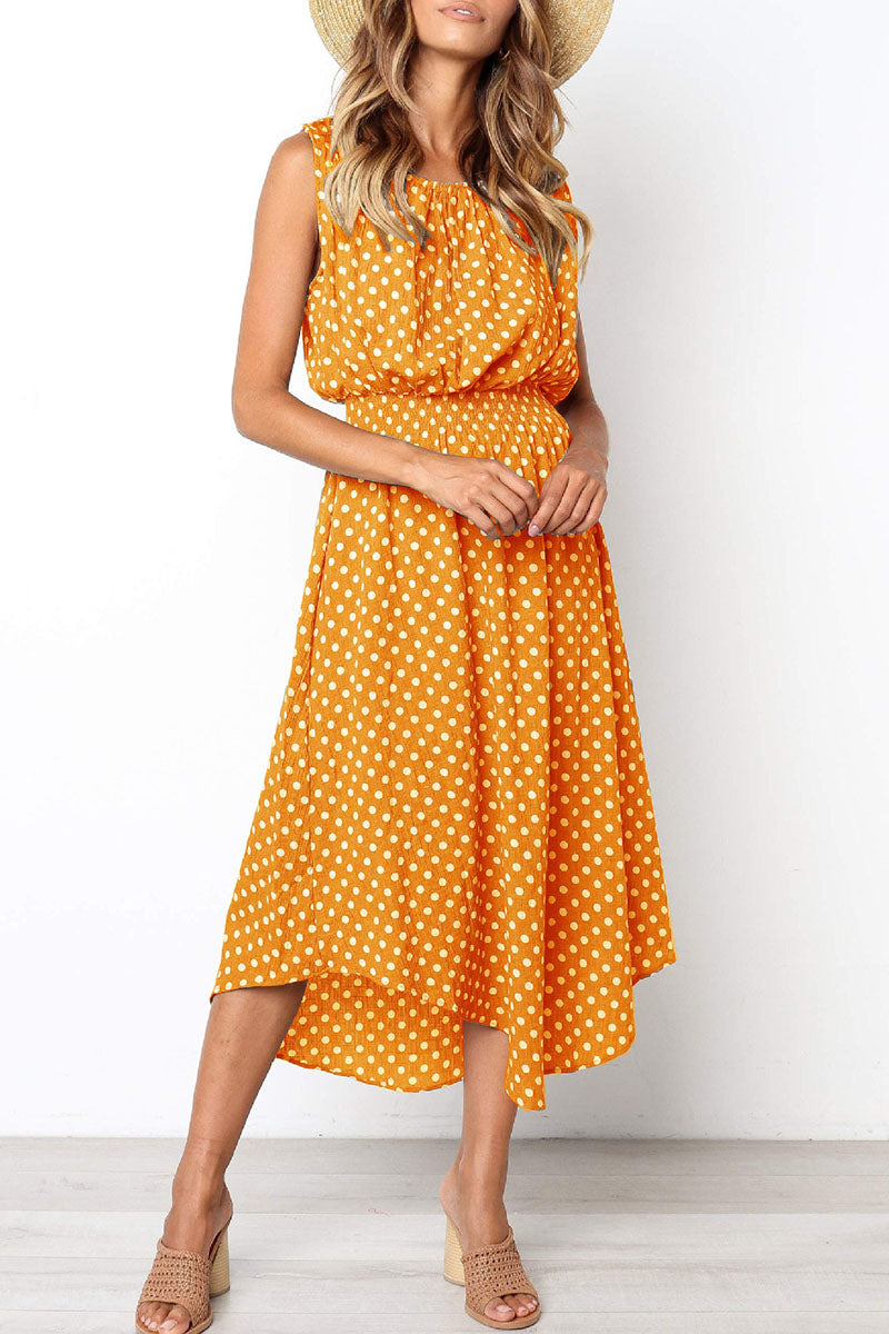 Fashion Street Dot Split Joint O Neck Irregular Dresses(4 colors)