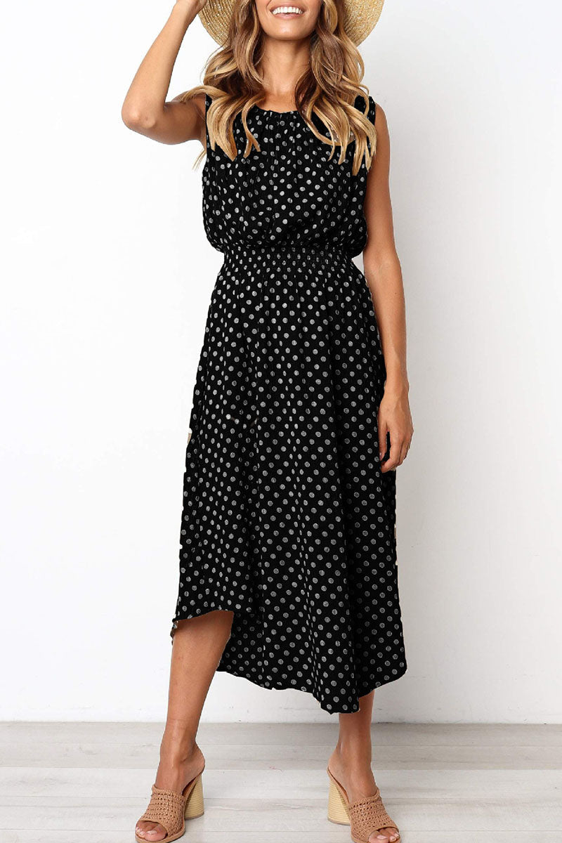 Fashion Street Dot Split Joint O Neck Irregular Dresses(4 colors)