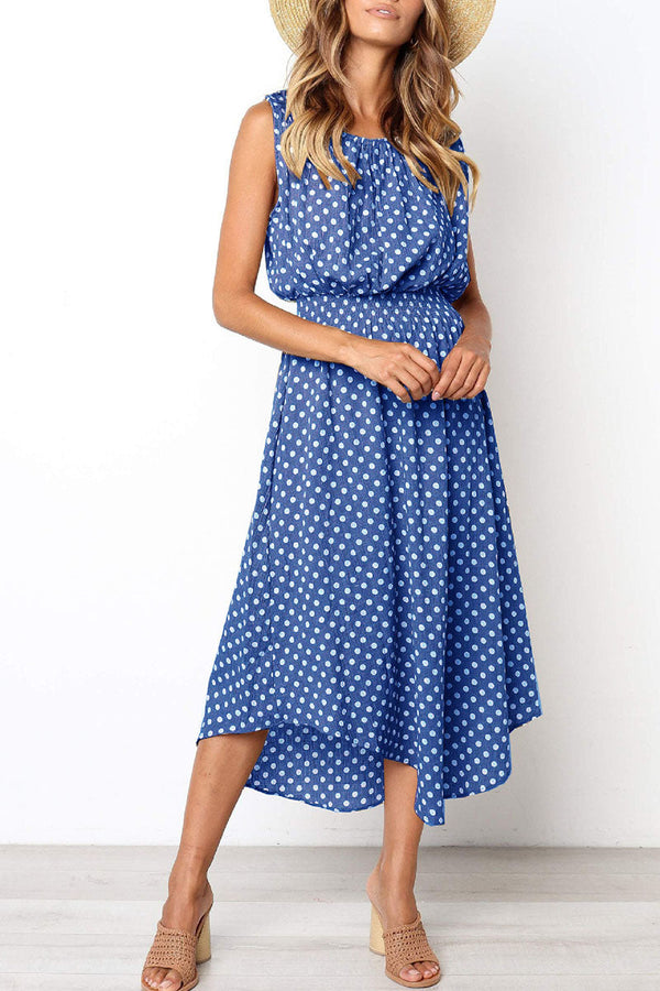 Fashion Street Dot Split Joint O Neck Irregular Dresses(4 colors)