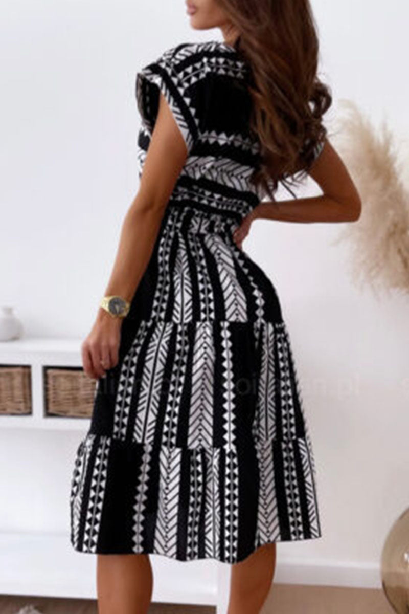 Fashion Elegant Print Split Joint O Neck A Line Dresses