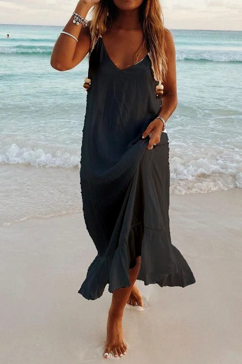 Fashion Simplicity Solid Patchwork V Neck Beach Dresses