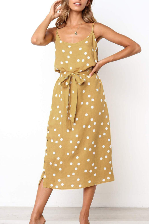 Fashion Casual Dot Split Joint Spaghetti Strap A Line Dresses