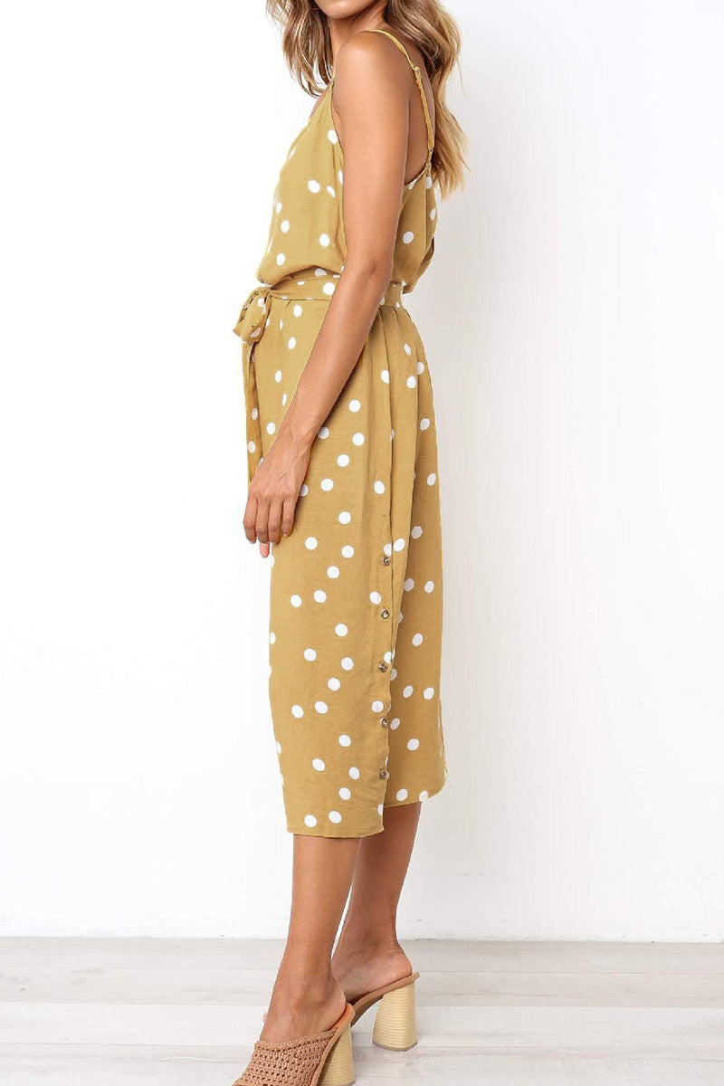 Fashion Casual Dot Split Joint Spaghetti Strap A Line Dresses