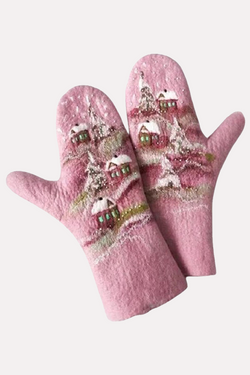 Fashion Christmas Tree Printed Split Joint Gloves