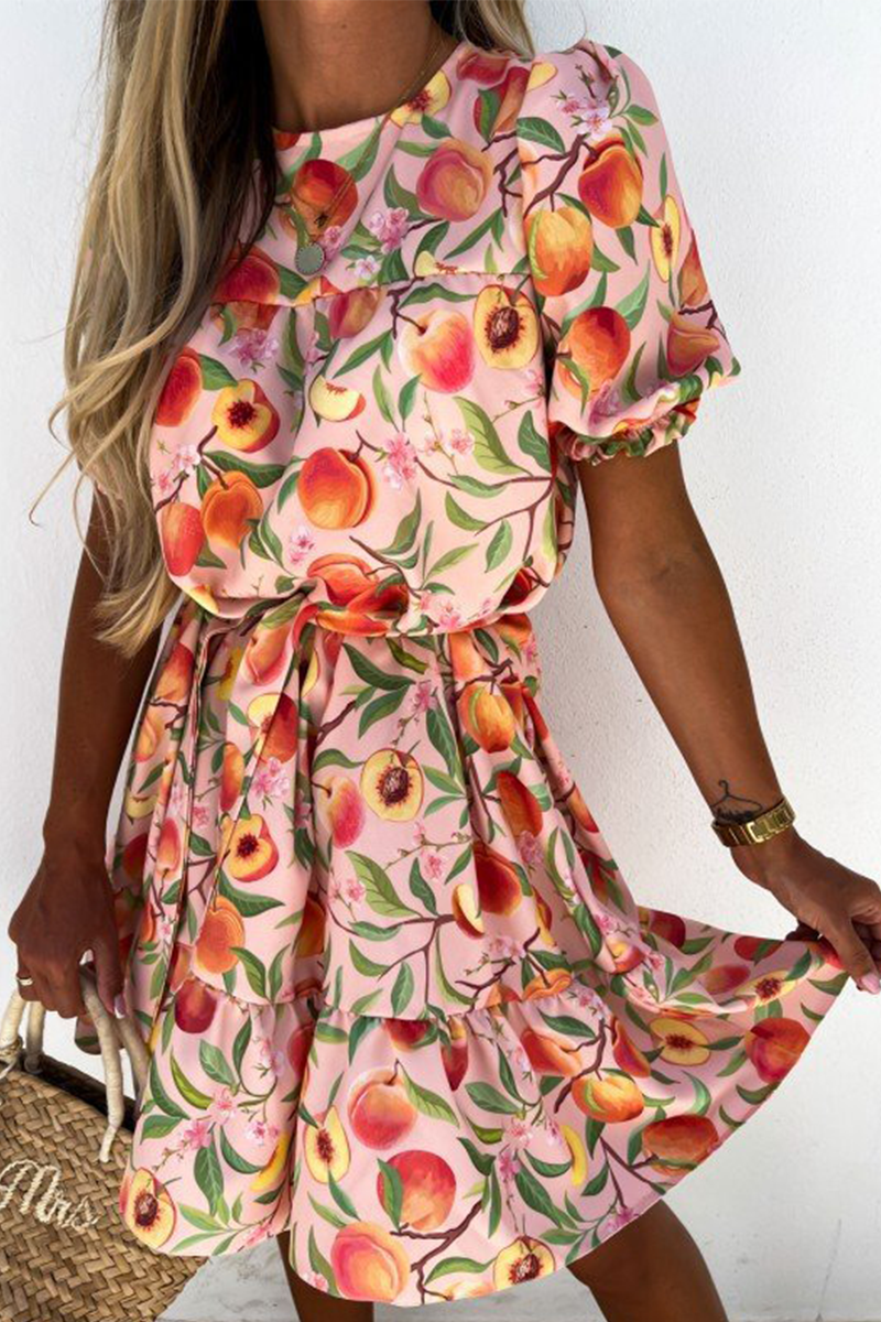 Fashion Elegant Floral With Belt O Neck A Line Dresses