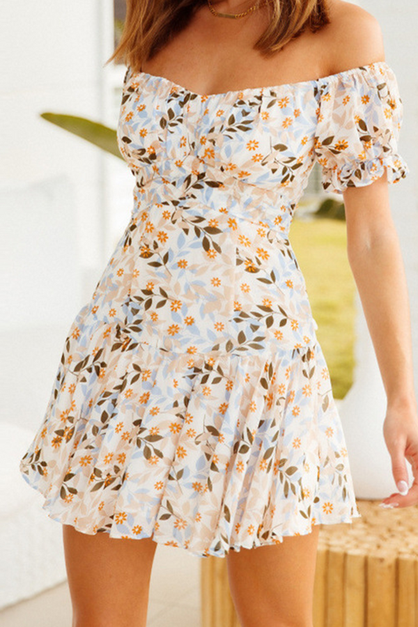 Fashion Elegant Floral Flounce Fold Strapless A Line Dresses