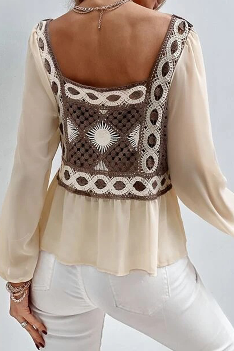 Fashion Patchwork Lace Backless Square Collar Tops(3 Colors)