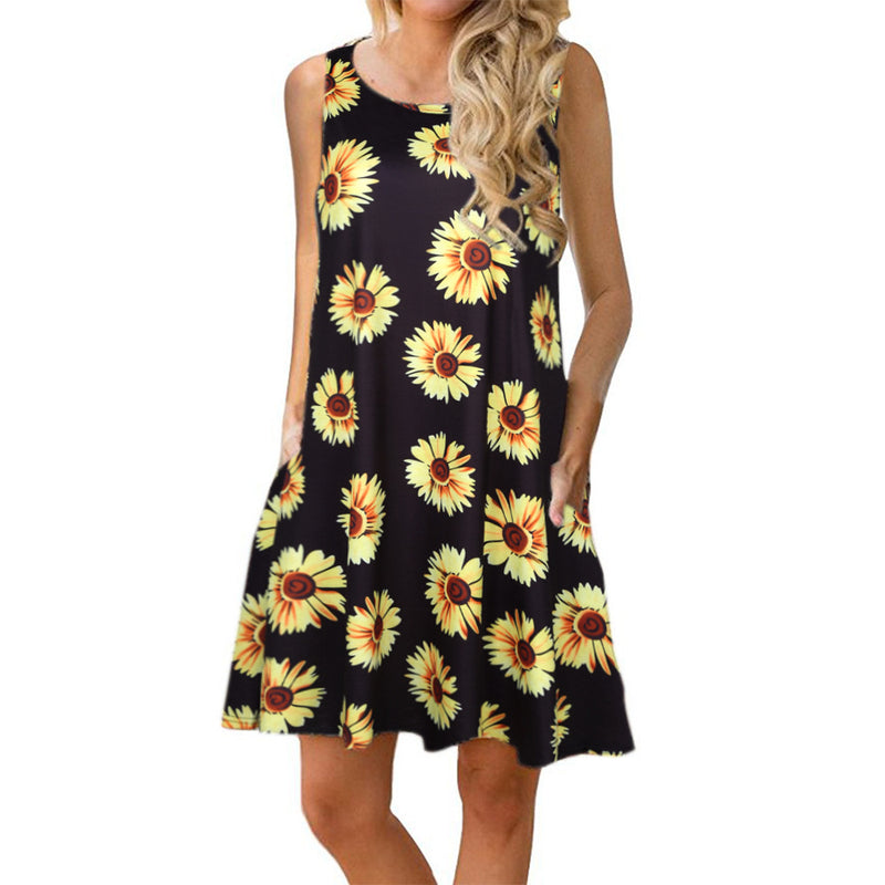 Round Neck Sleeveless Floral Tank Midi Dress