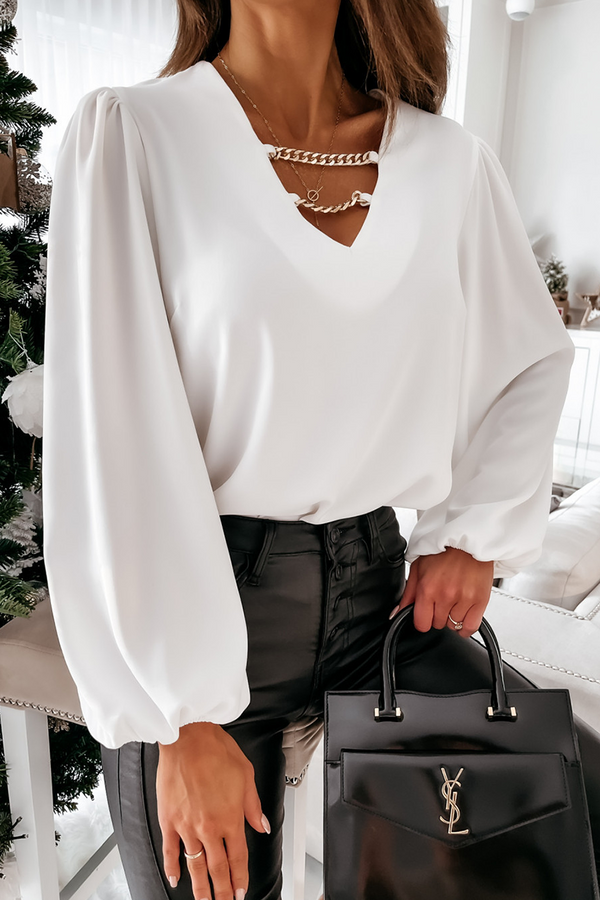 Fashion Elegant Solid Chains V Neck Tops