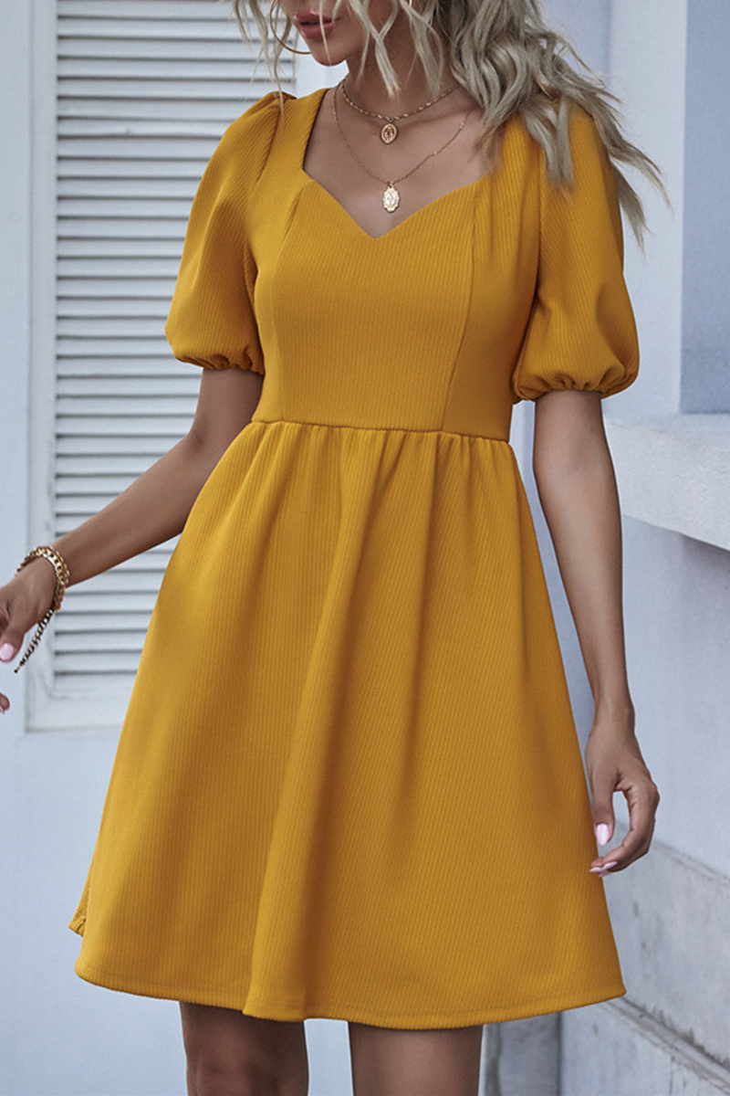 Fashion Elegant Solid Split Joint V Neck A Line Dresses