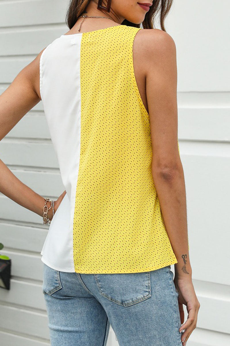 Fashion Elegant Print Split Joint V Neck Tops