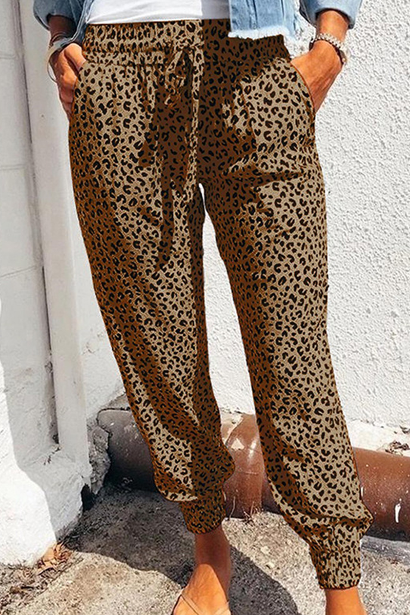 Casual Street Leopard Basic Loose Full Print Bottoms