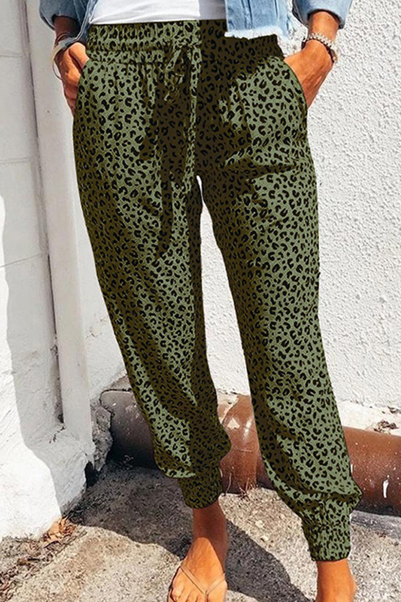 Casual Street Leopard Basic Loose Full Print Bottoms