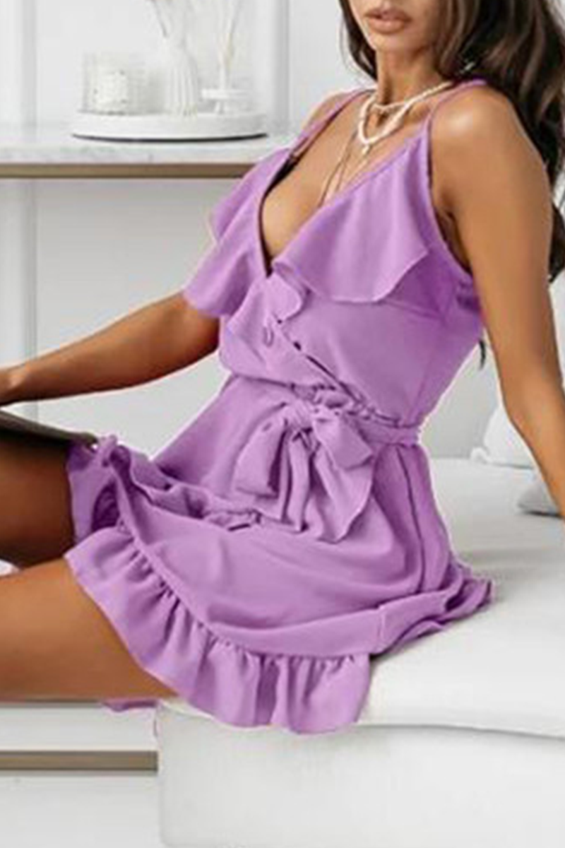 Fashion Elegant Solid Flounce Strap Design V Neck A Line Dresses£¨6 colors£©