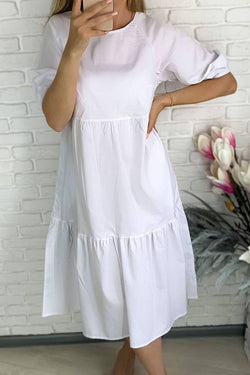 Fashion Casual Solid Split Joint O Neck A Line Dresses