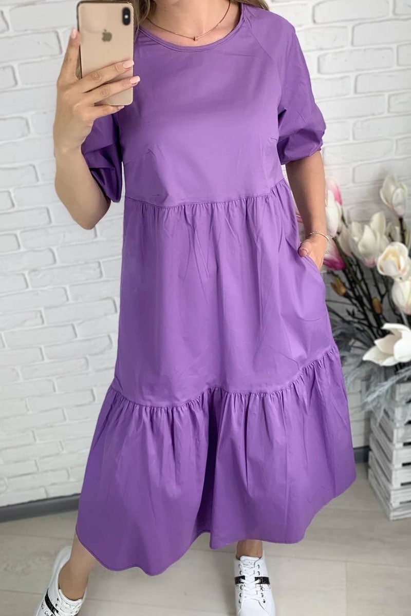 Fashion Casual Solid Split Joint O Neck A Line Dresses