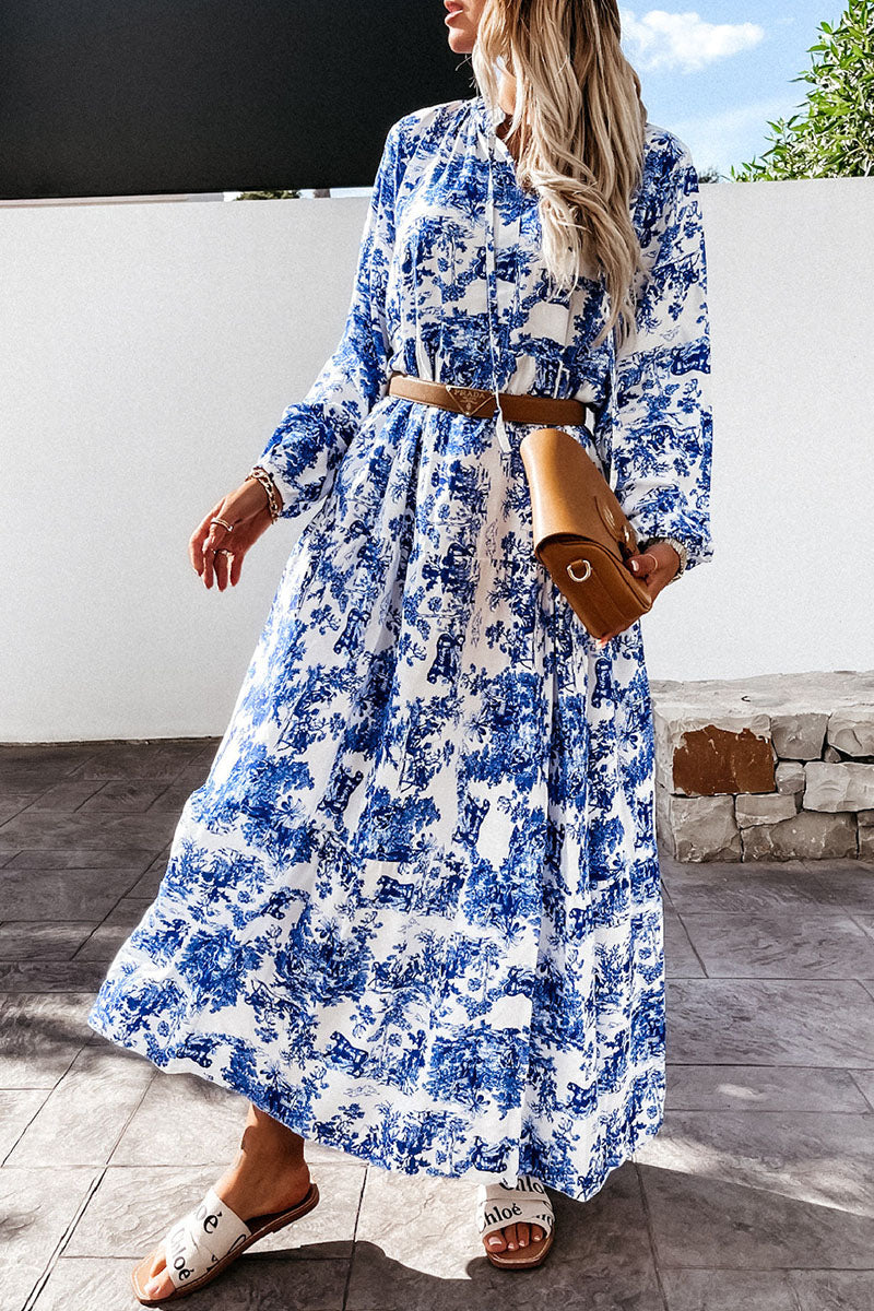 Fashion Elegant Print Split Joint V Neck A Line Dresses