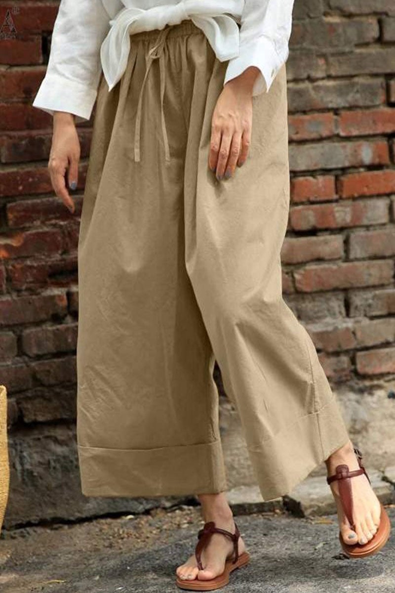 Fashion Casual Solid Split Joint Loose High Waist Wide Leg Bottoms