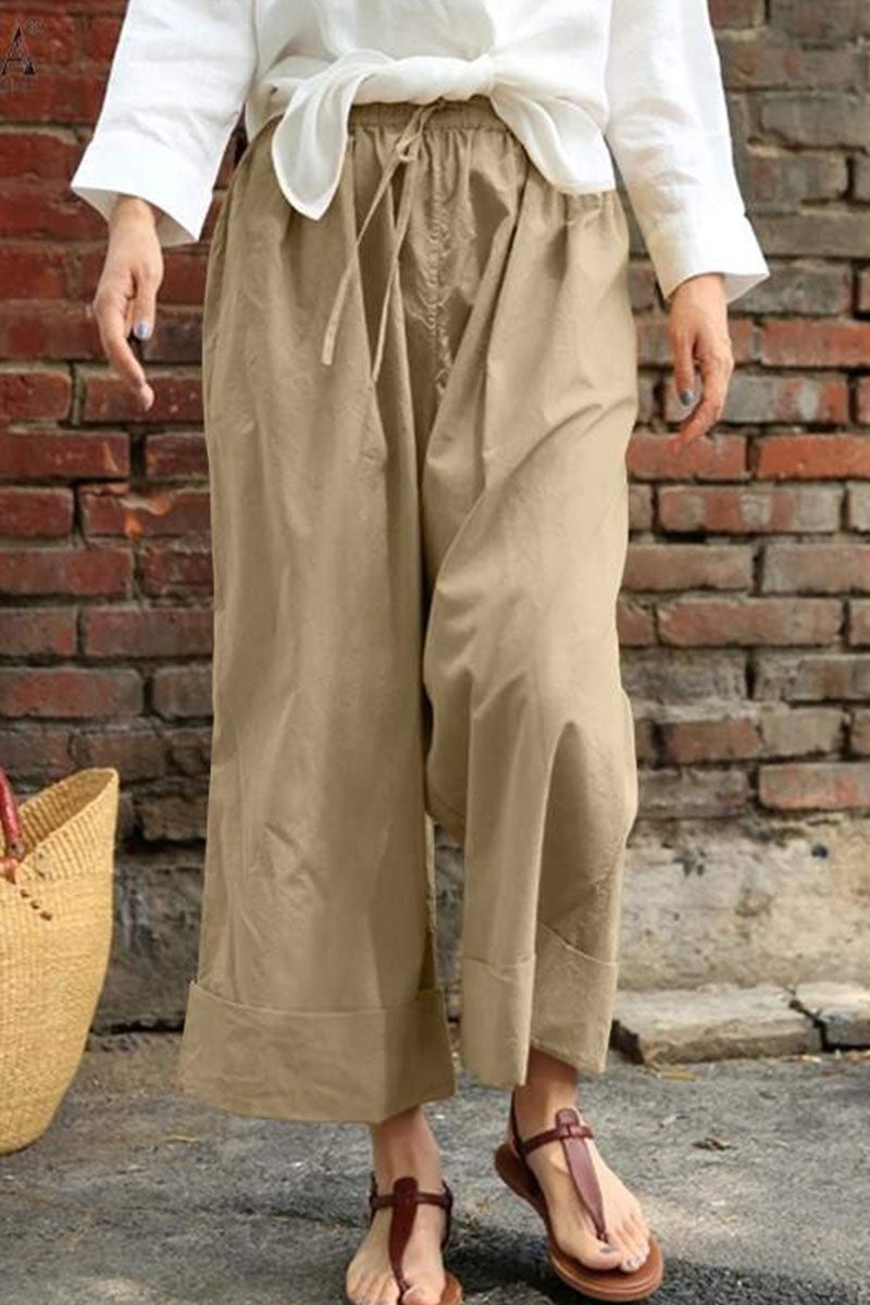 Fashion Casual Solid Split Joint Loose High Waist Wide Leg Bottoms