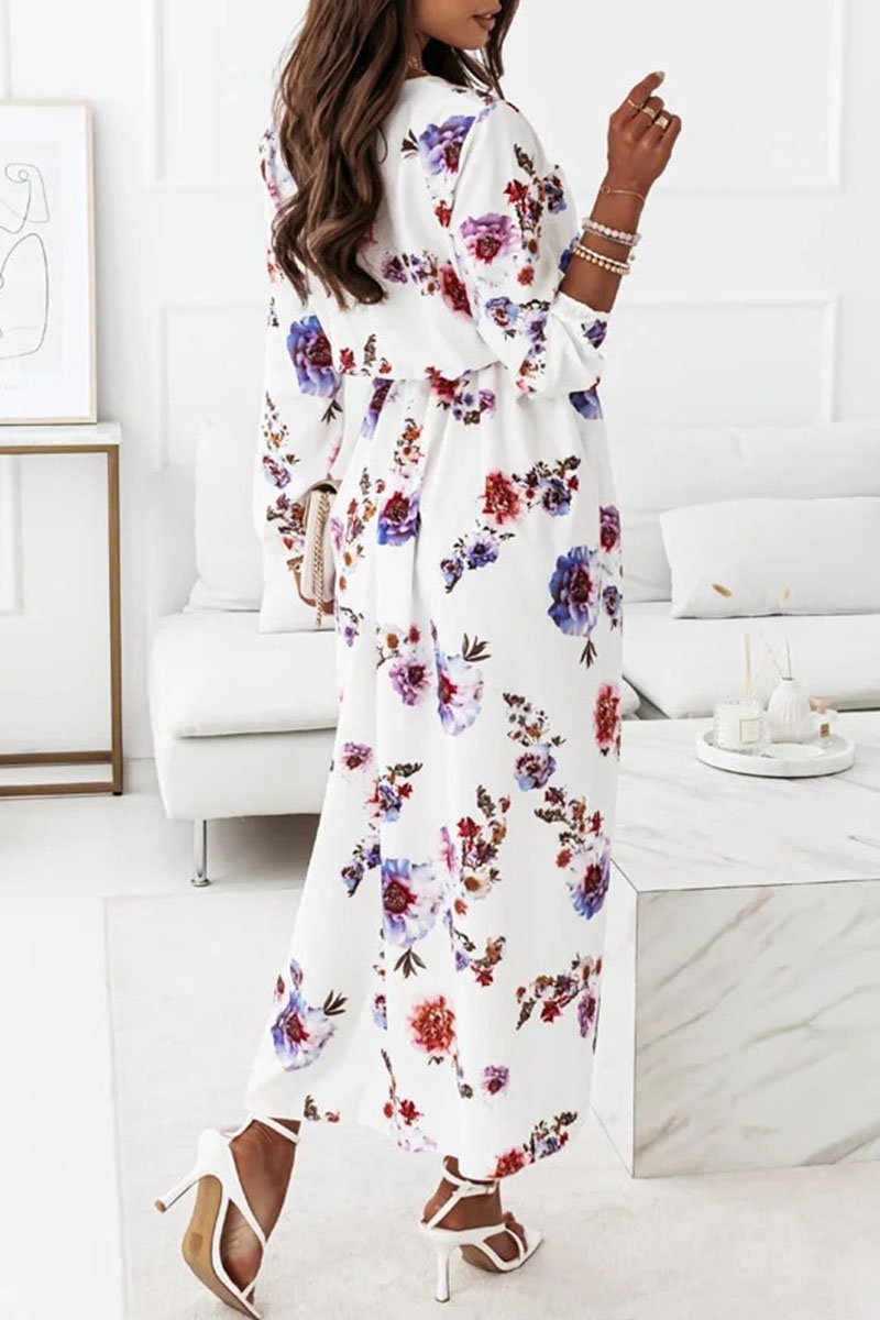 Fashion Street Print Split Joint V Neck A Line Dresses