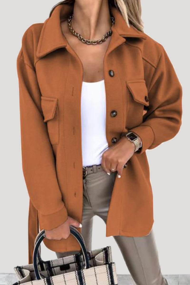 Casual Street Solid Buckle With Belt Turndown Collar Outerwear(8 colors)