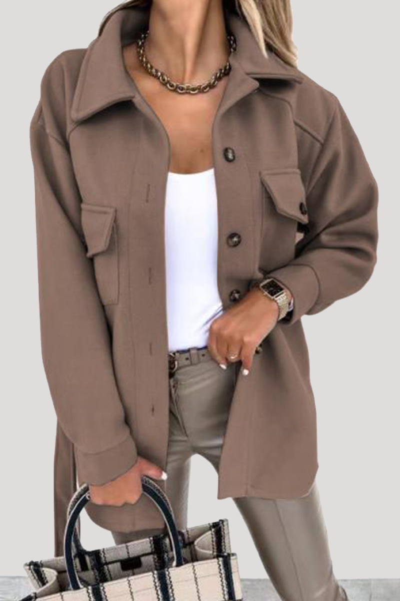 Casual Street Solid Buckle With Belt Turndown Collar Outerwear(8 colors)