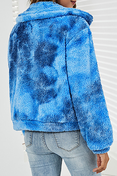 Casual Tie Dye Split Joint Zipper Turndown Collar Outerwear