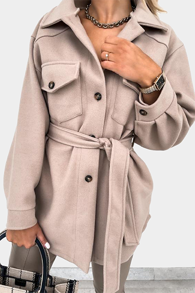 Casual Street Solid Buckle With Belt Turndown Collar Outerwear(8 colors)