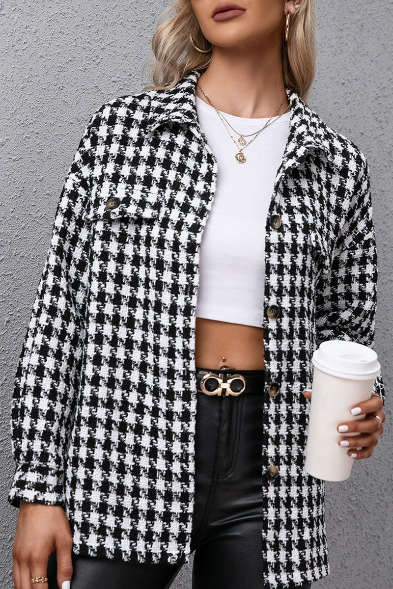 Fashion Casual Plaid Split Joint Turndown Collar Outerwear