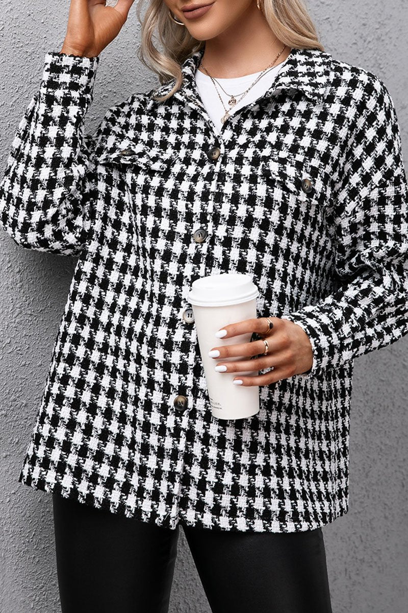 Fashion Casual Plaid Split Joint Turndown Collar Outerwear