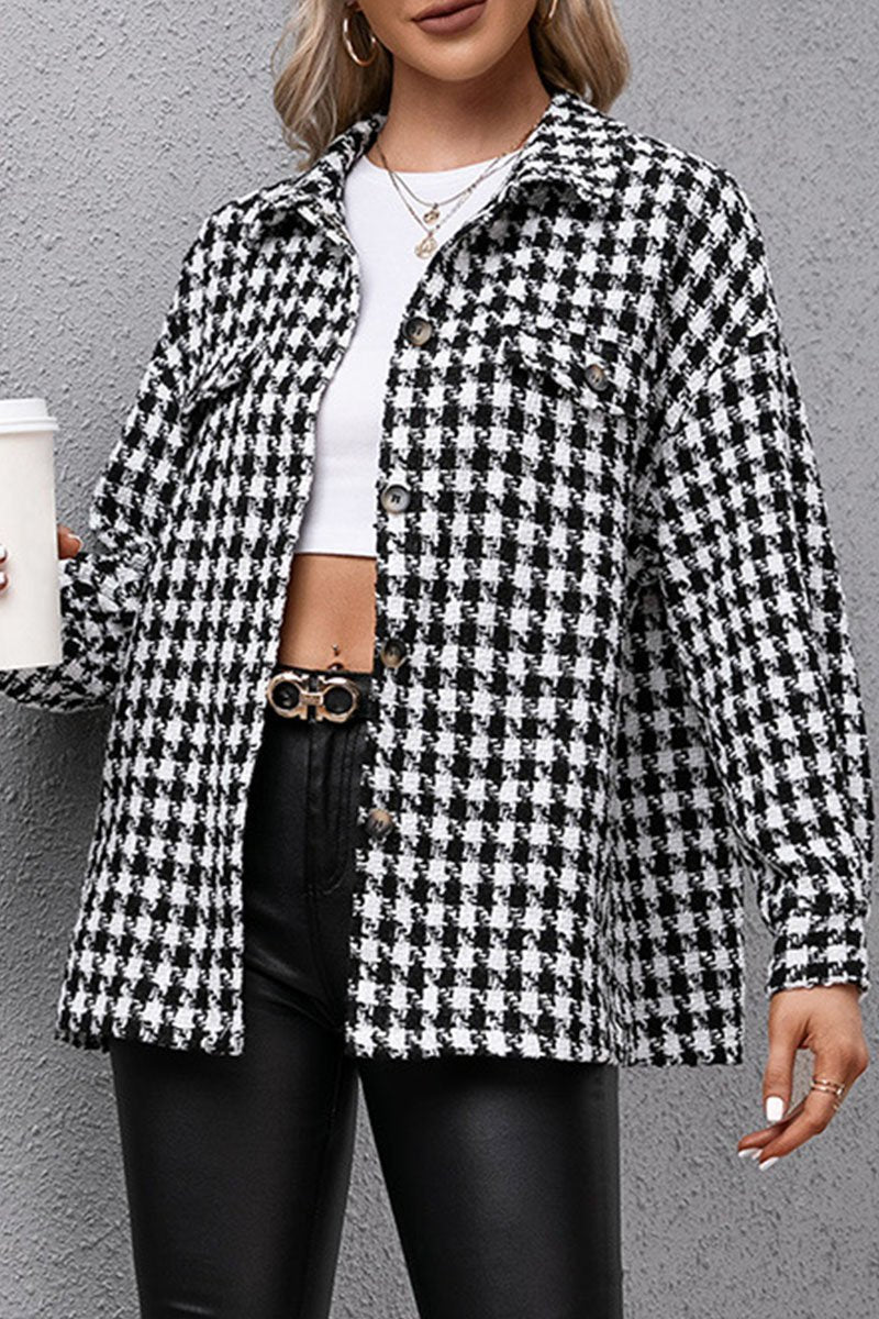 Fashion Casual Plaid Split Joint Turndown Collar Outerwear