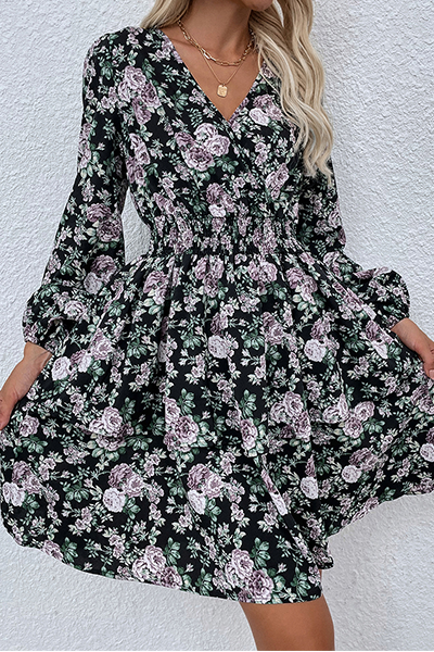 Casual Elegant Floral Split Joint Fold V Neck Dresses