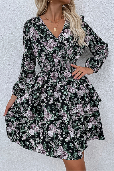 Casual Elegant Floral Split Joint Fold V Neck Dresses