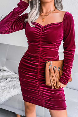 Fashion Elegant Solid Split Joint Fold Square Collar Pencil Skirt Dresses