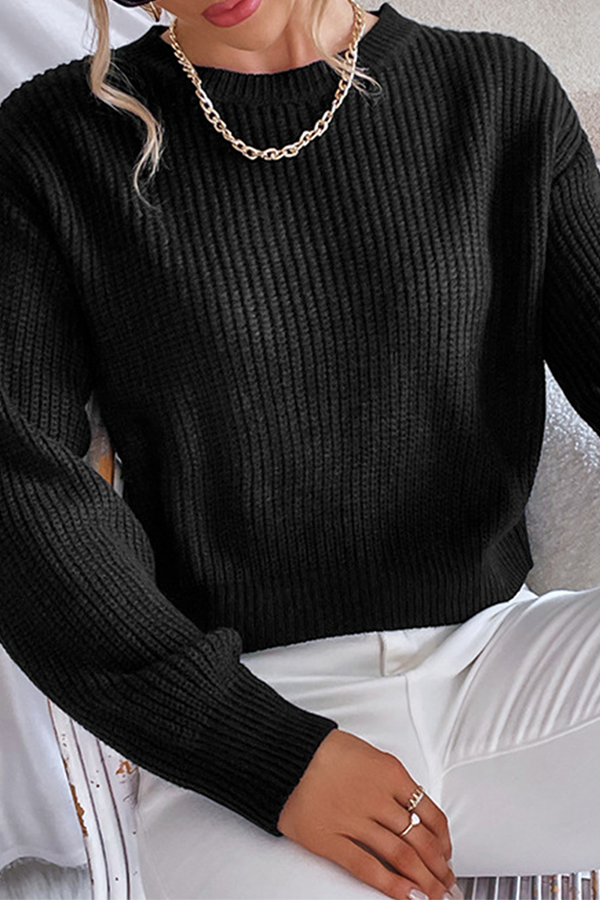 Fashion Casual Solid Hollowed Out Strap Design O Neck Tops Sweater