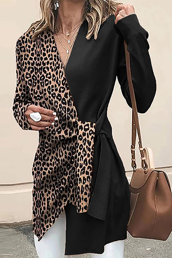 Casual Elegant Leopard Split Joint Strap Design V Neck Outerwear(4 Colors)