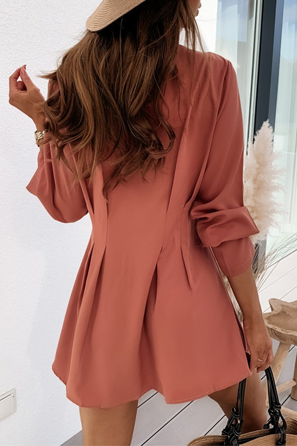 Fashion Elegant Solid Buckle Fold V Neck A Line Dresses(4 colors)