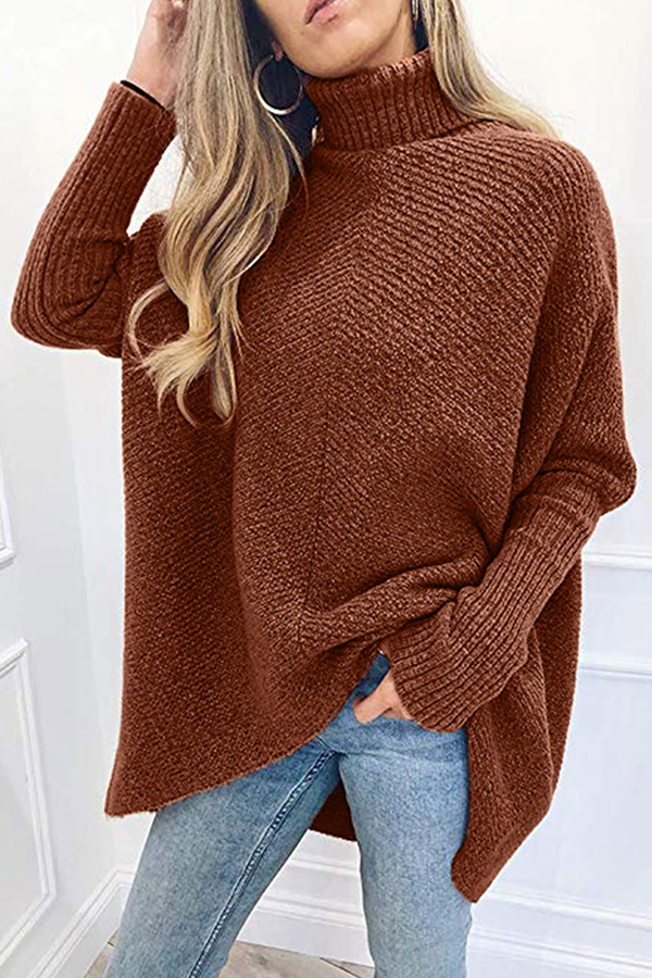 Casual Solid Split Joint Basic Turtleneck Tops Sweater（7 colors）