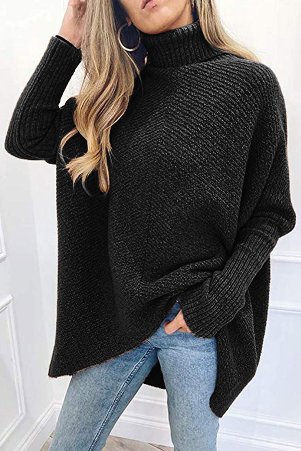 Casual Solid Split Joint Basic Turtleneck Tops Sweater（7 colors）