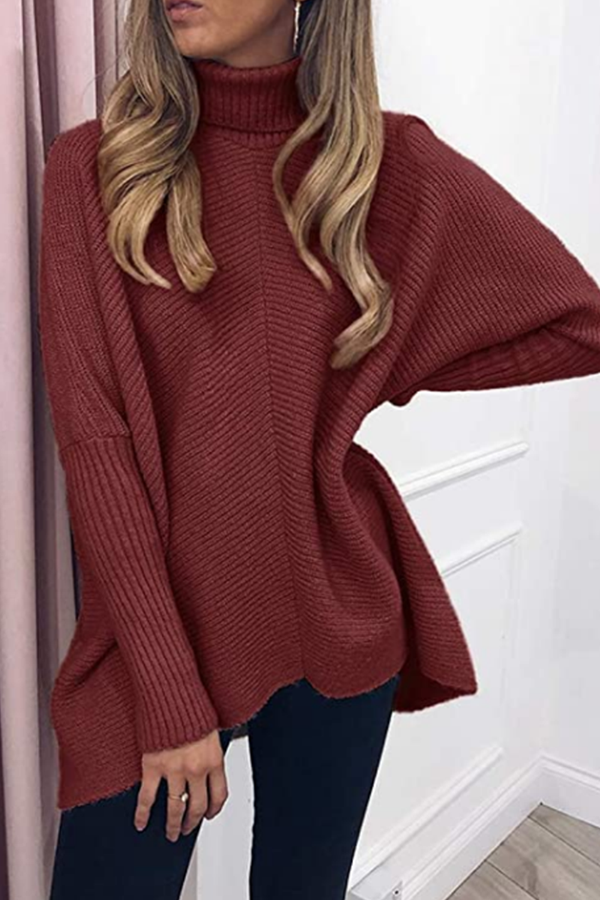 Casual Solid Split Joint Basic Turtleneck Tops Sweater（7 colors）