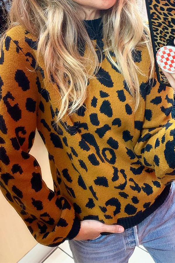 Fashion Casual Leopard O Neck Tops