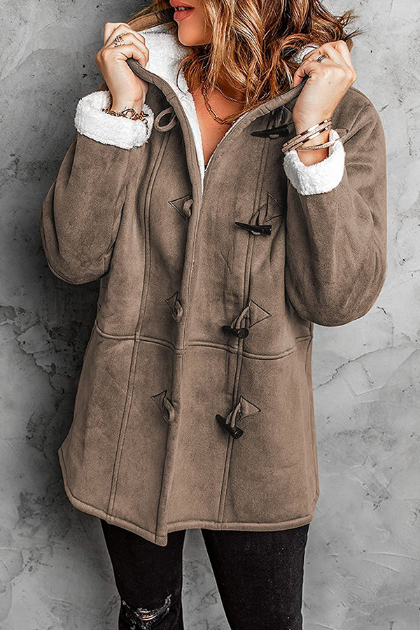 Fashion Casual Patchwork Buckle Hooded Collar Outerwear