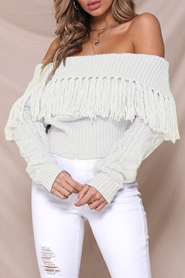 Casual Elegant Solid Tassel Split Joint Off the Shoulder Tops