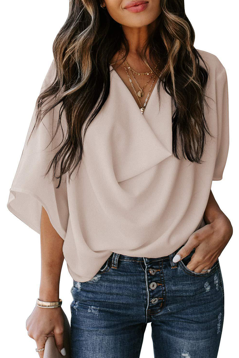 Casual Solid Flounce V Neck T-Shirts(7 colors)